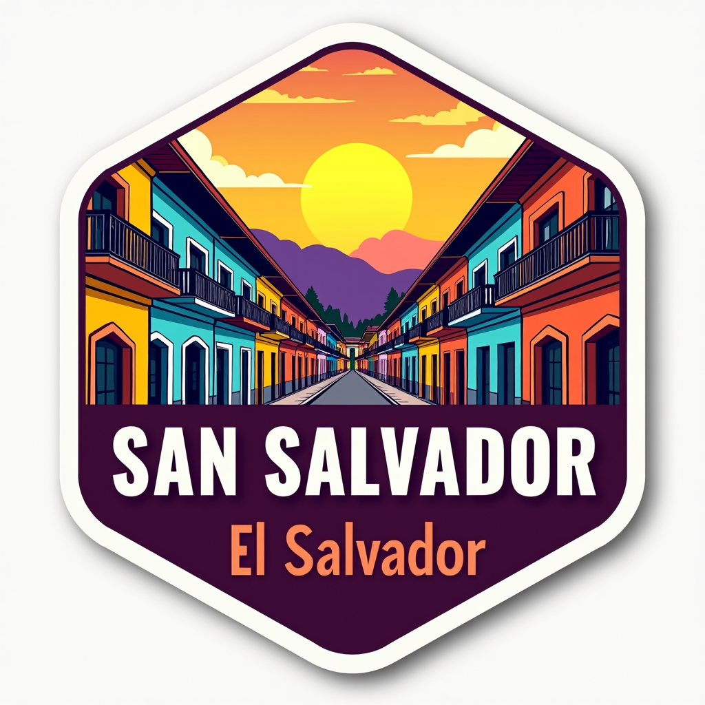San Salvador Travel Sticker with Colorful Cityscape Design