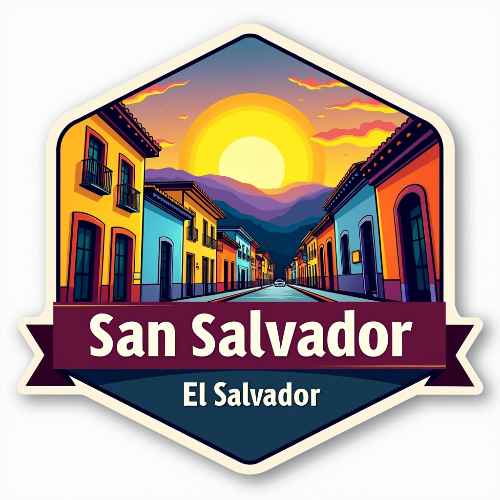 San Salvador Travel Sticker with Colorful Cityscape Design