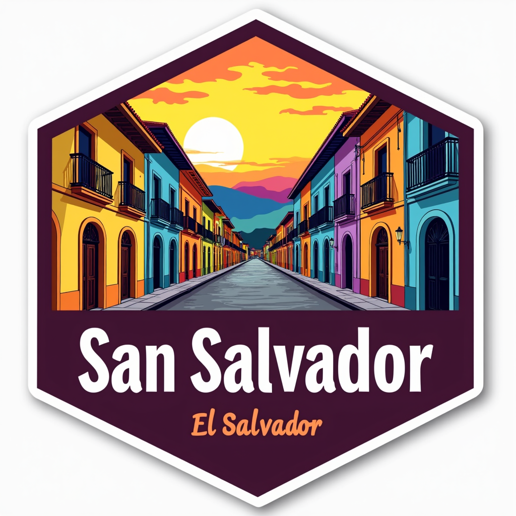 San Salvador Travel Sticker with Colorful Cityscape Design