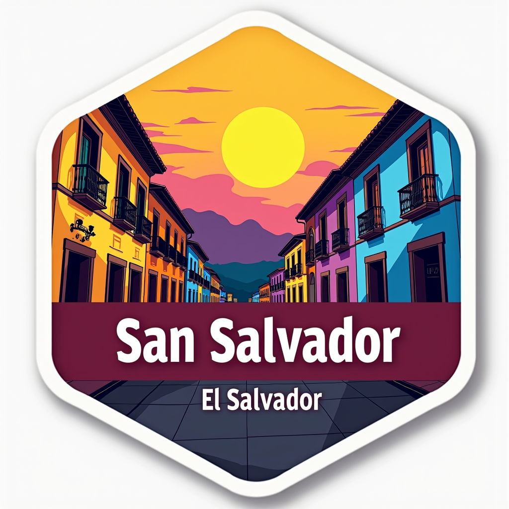 San Salvador Travel Sticker with Colorful Cityscape Design