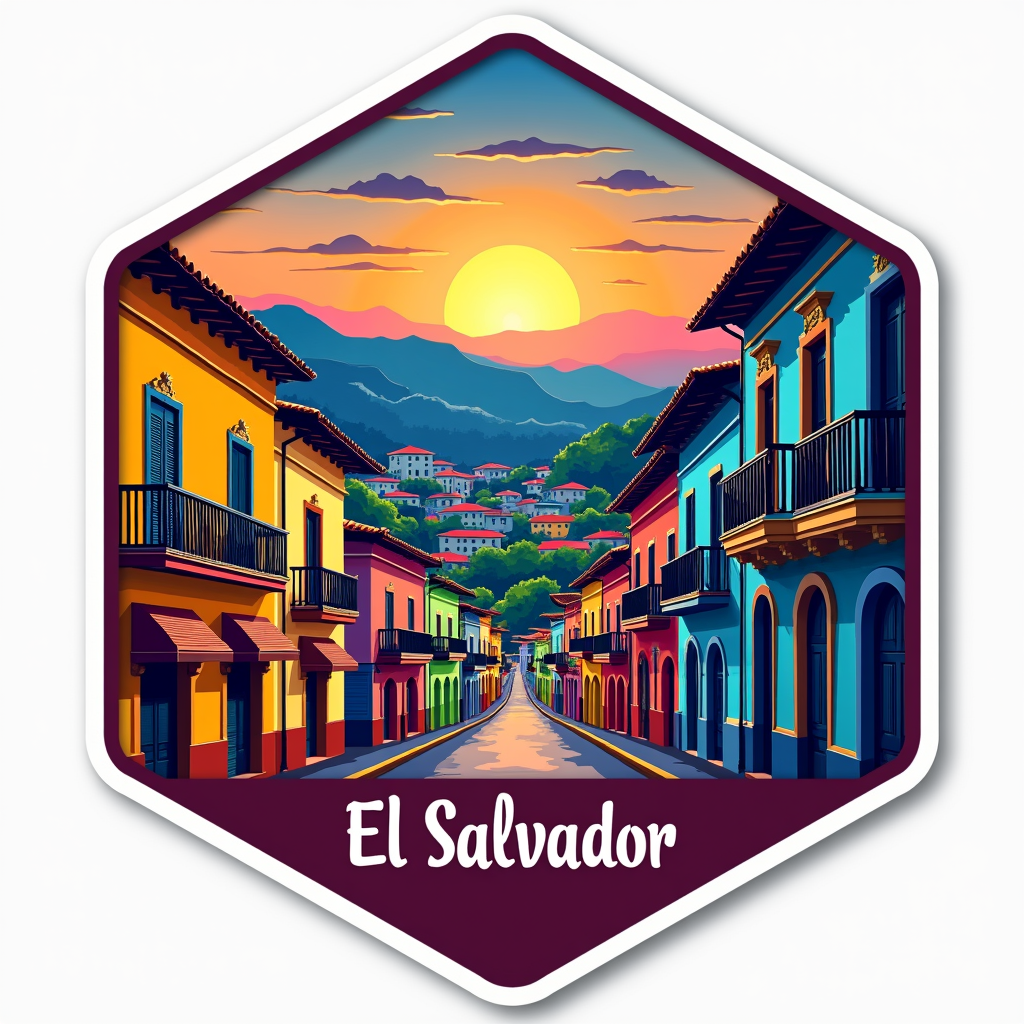 San Salvador Travel Sticker with Colorful Cityscape Design