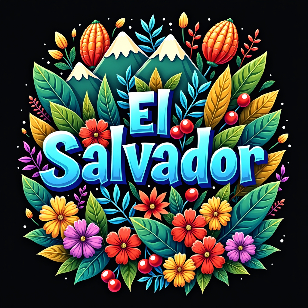 Colorful El Salvador Art with Cultural Icons