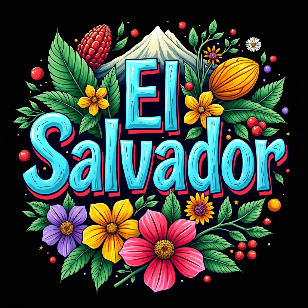 Colorful El Salvador Art with Cultural Icons