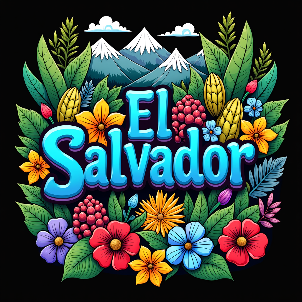 Colorful El Salvador Art with Cultural Icons