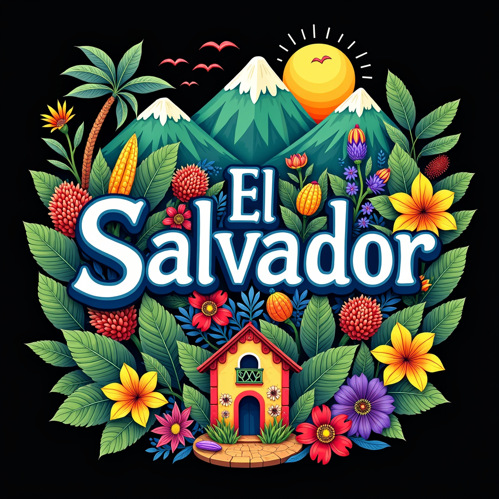 Colorful El Salvador Art with Cultural Icons