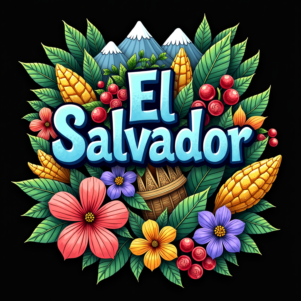Colorful El Salvador Art with Cultural Icons