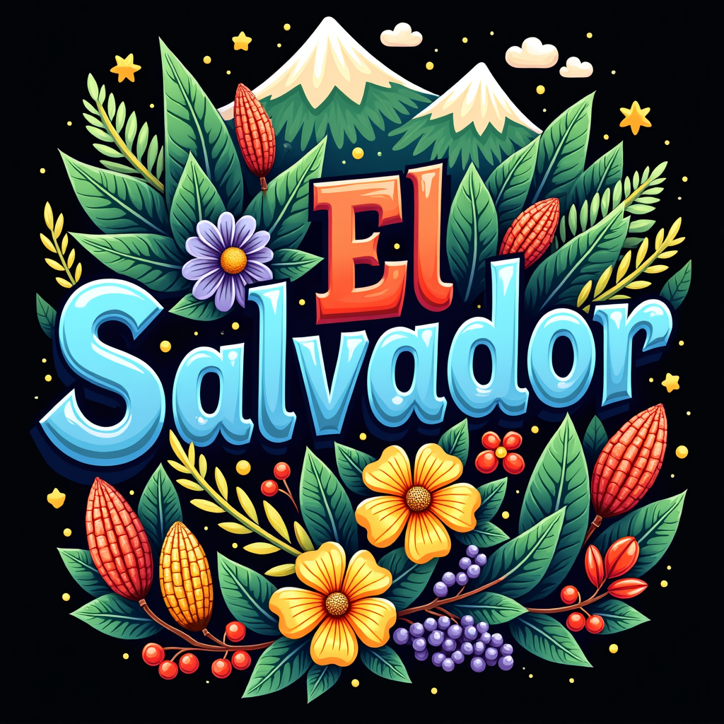 Colorful El Salvador Art with Cultural Icons
