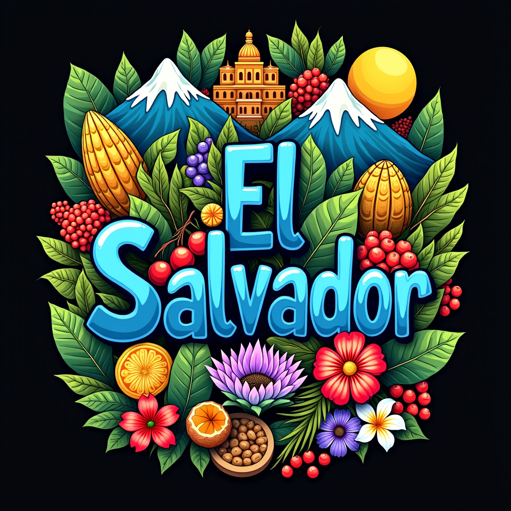 Colorful El Salvador Art with Cultural Icons