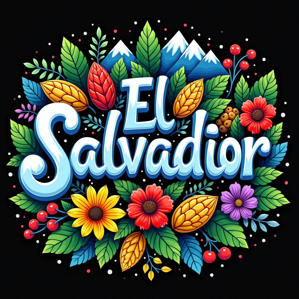 Colorful El Salvador Art with Cultural Icons