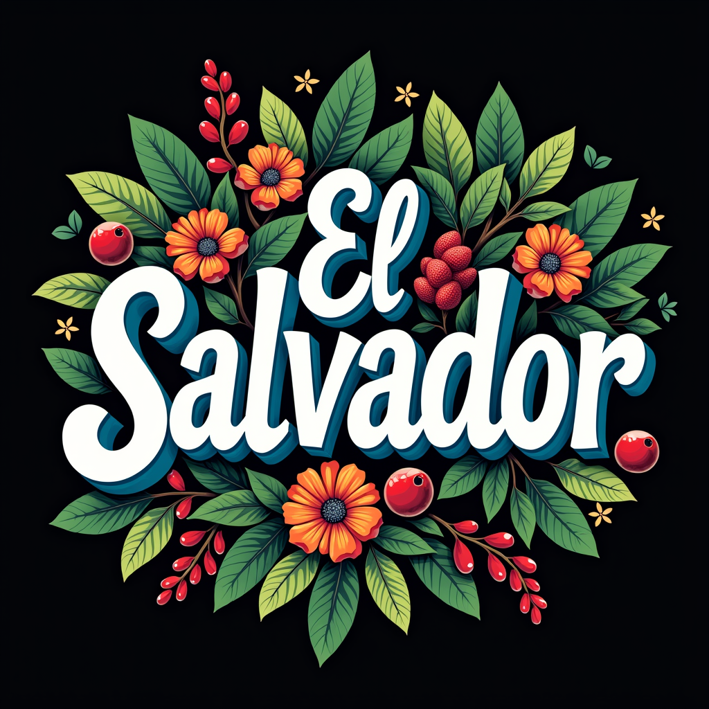Colorful El Salvador Art with Cultural Icons
