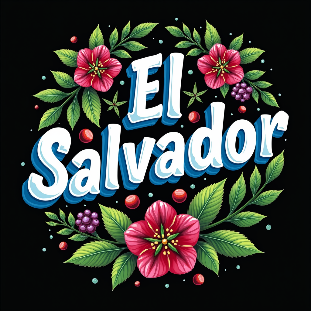 Colorful El Salvador Art with Cultural Icons