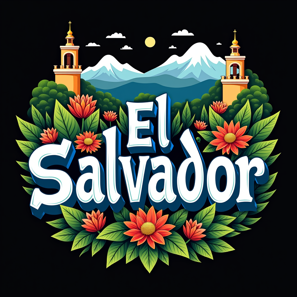 Colorful El Salvador Art with Cultural Icons
