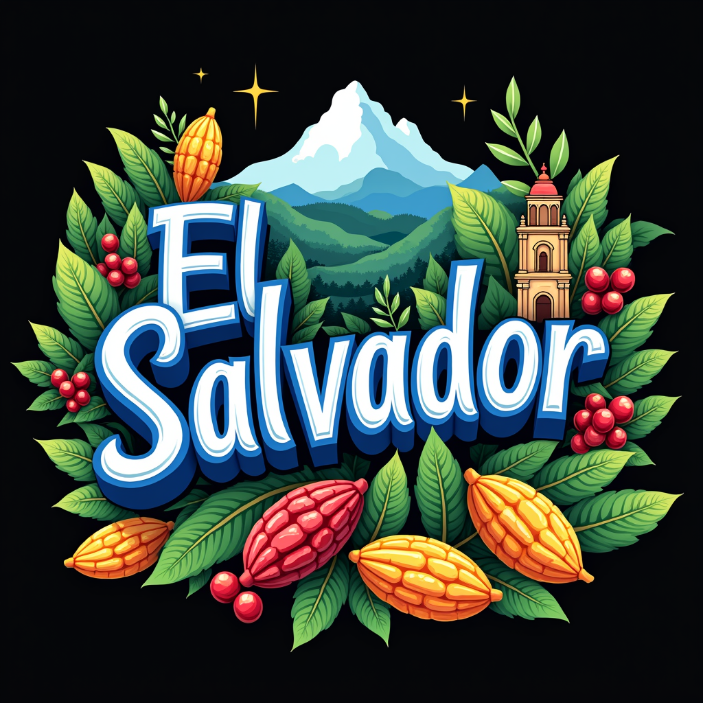Colorful El Salvador Art with Cultural Icons