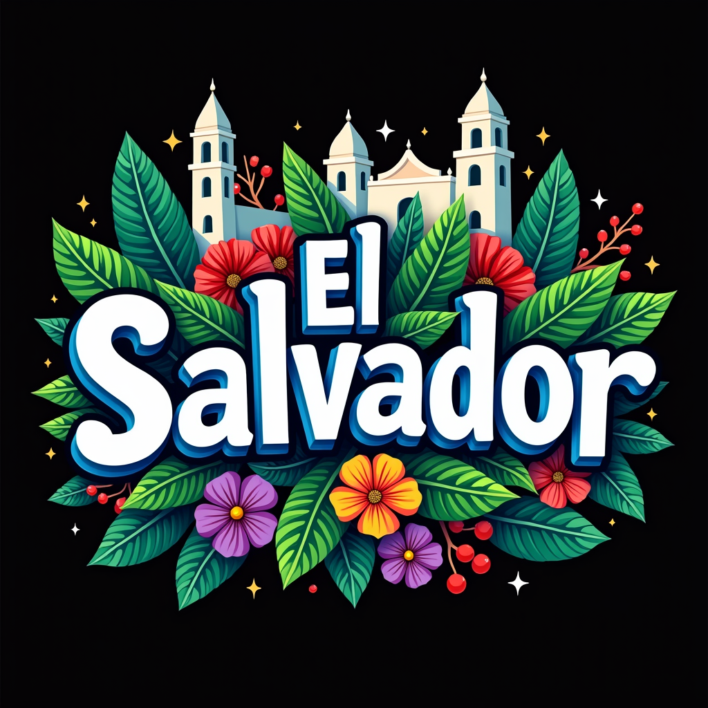Colorful El Salvador Art with Cultural Icons