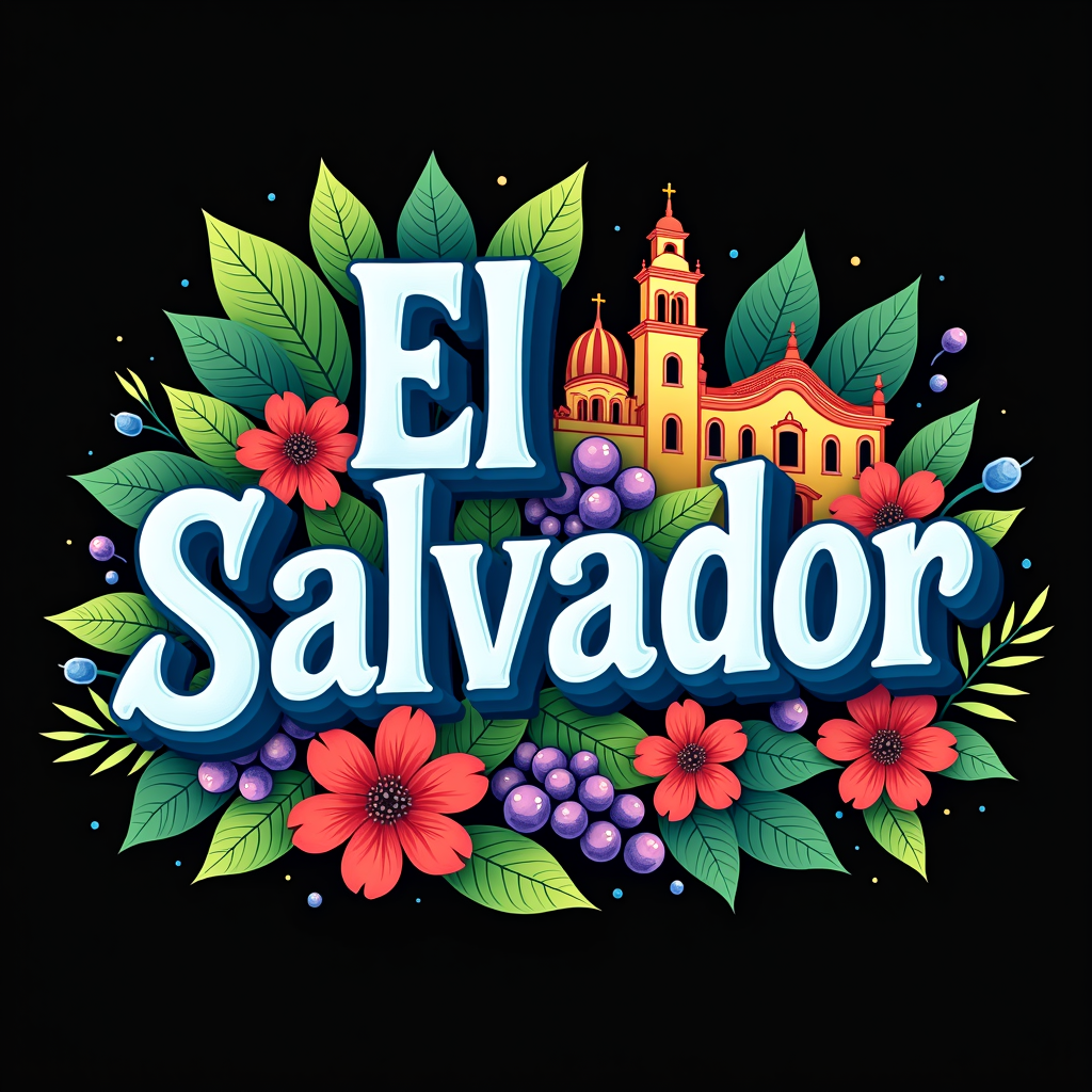 Colorful El Salvador Art with Cultural Icons