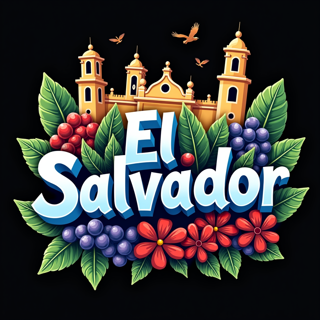 Colorful El Salvador Art with Cultural Icons