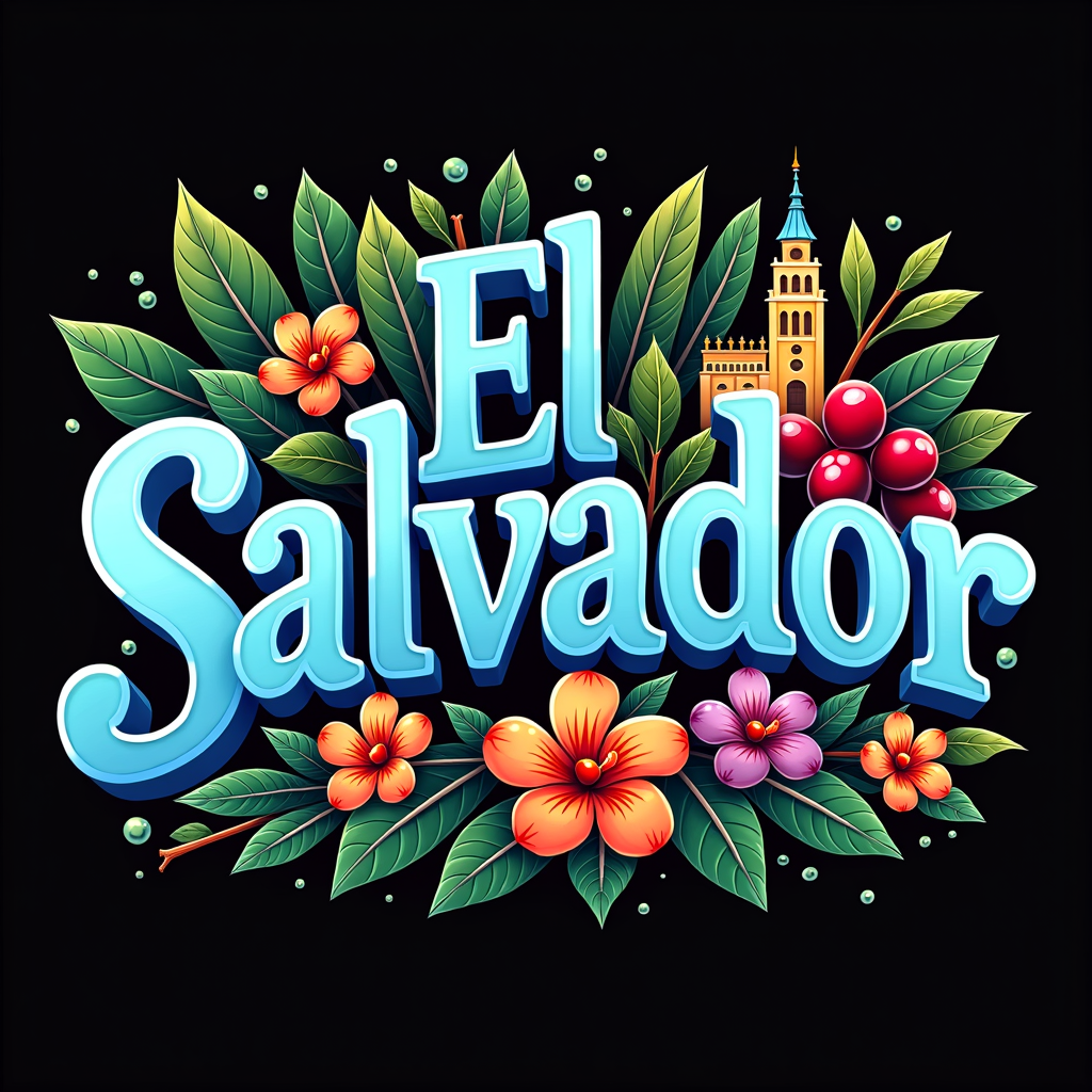 Colorful El Salvador Art with Cultural Icons