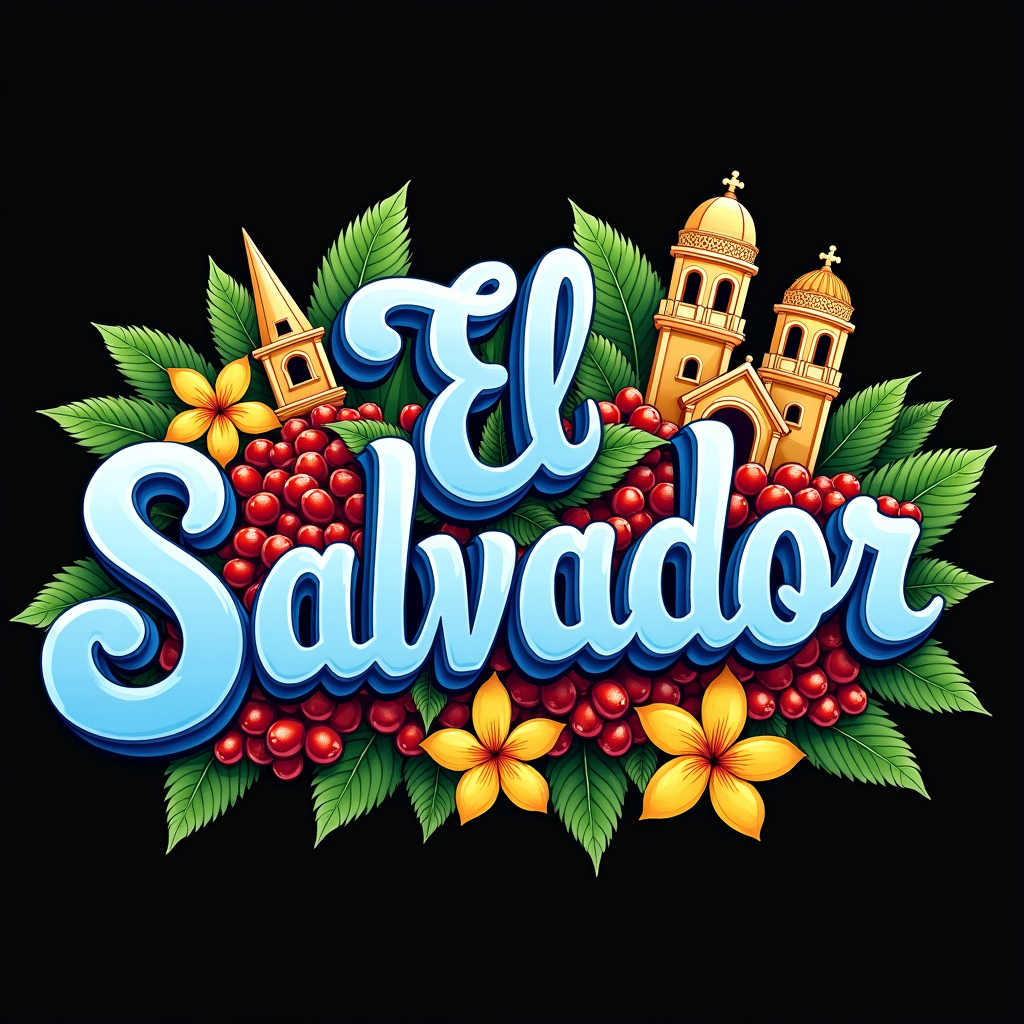 Colorful El Salvador Art with Cultural Icons