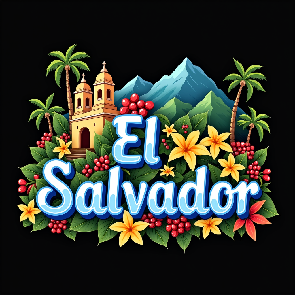 Colorful El Salvador Art with Cultural Icons