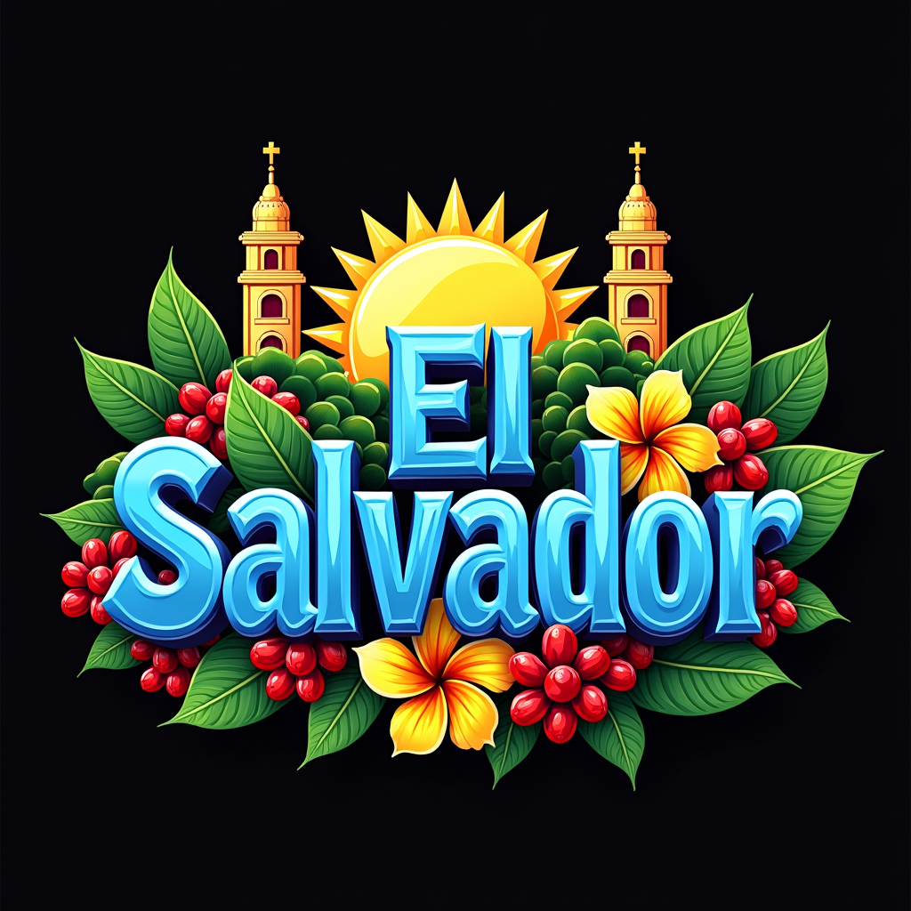 Colorful El Salvador Art with Cultural Icons