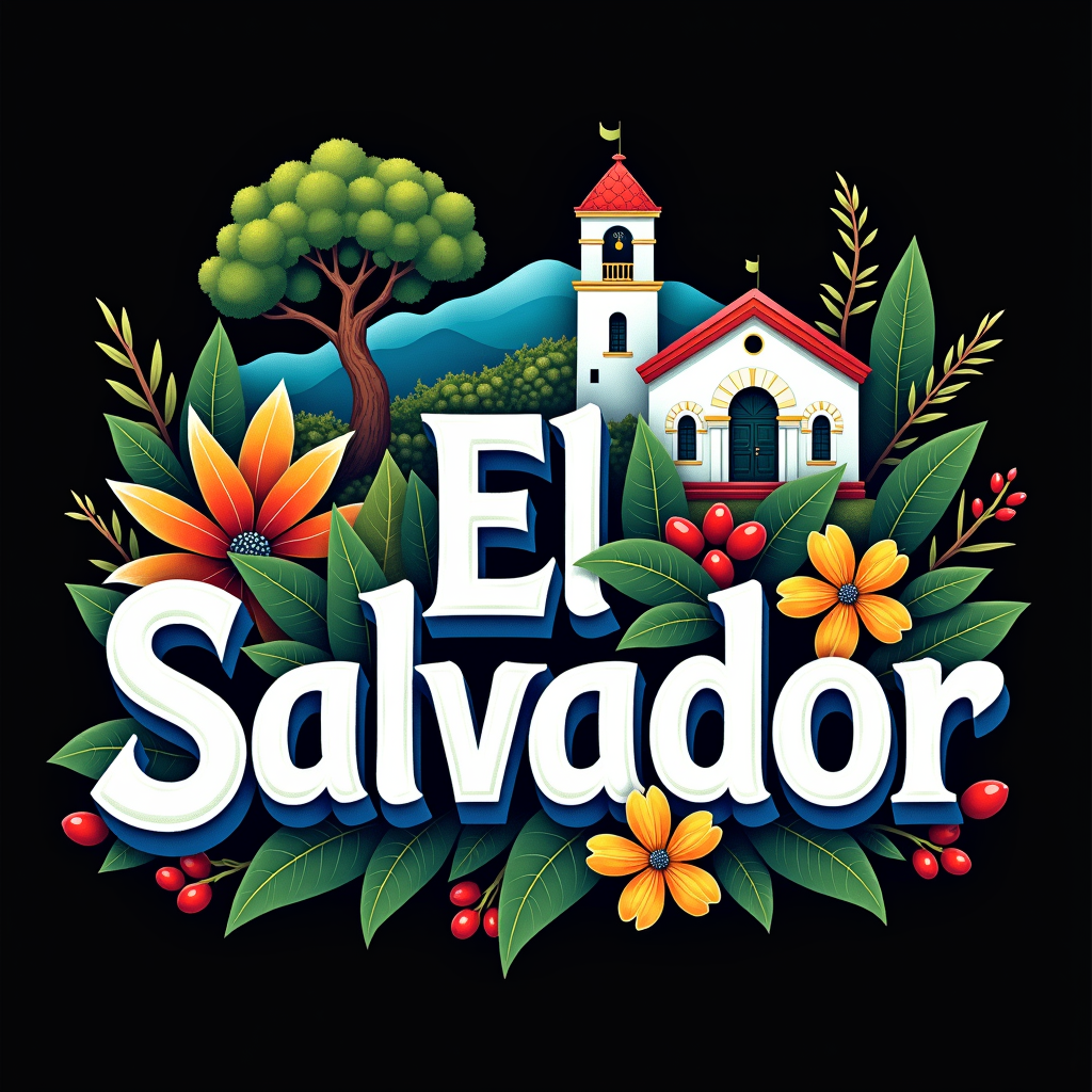 Colorful El Salvador Art with Cultural Icons