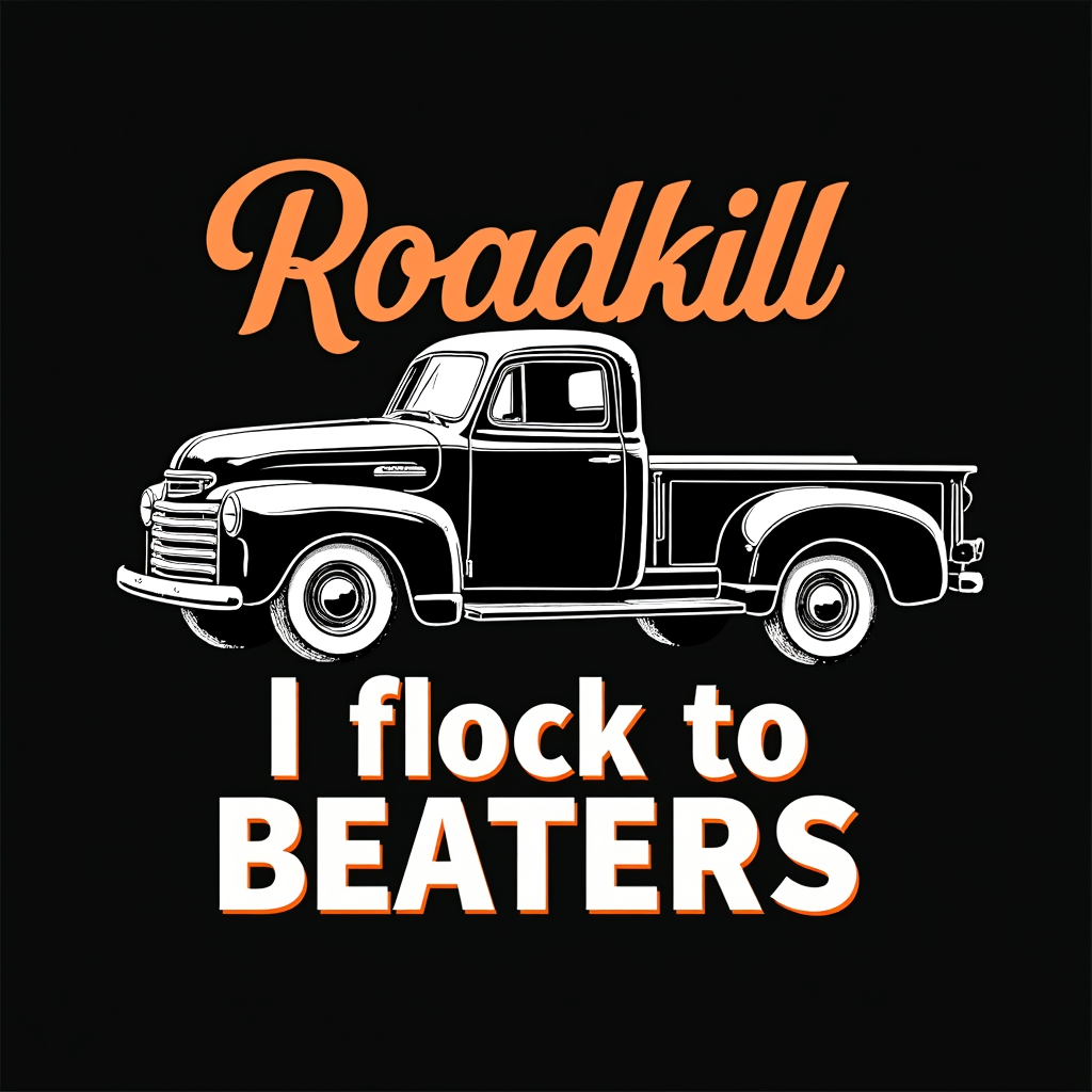 Roadkill Design with Classic Truck and Humor