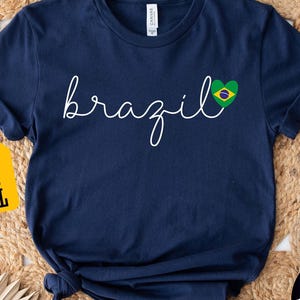 Brazil Heart Flag Shirt, Minimalist Brazil Tee, Cute Travel Gift, South America Pride Shirt, Vacation Souvenir Tee for Him