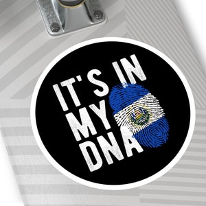 EL SALVADOR DNA Flag Heritage Ancestry Round Water Resistant Vinyl Sticker Indoor Outdoor Car Decal Laptop Sticker Water Bottle Sticker