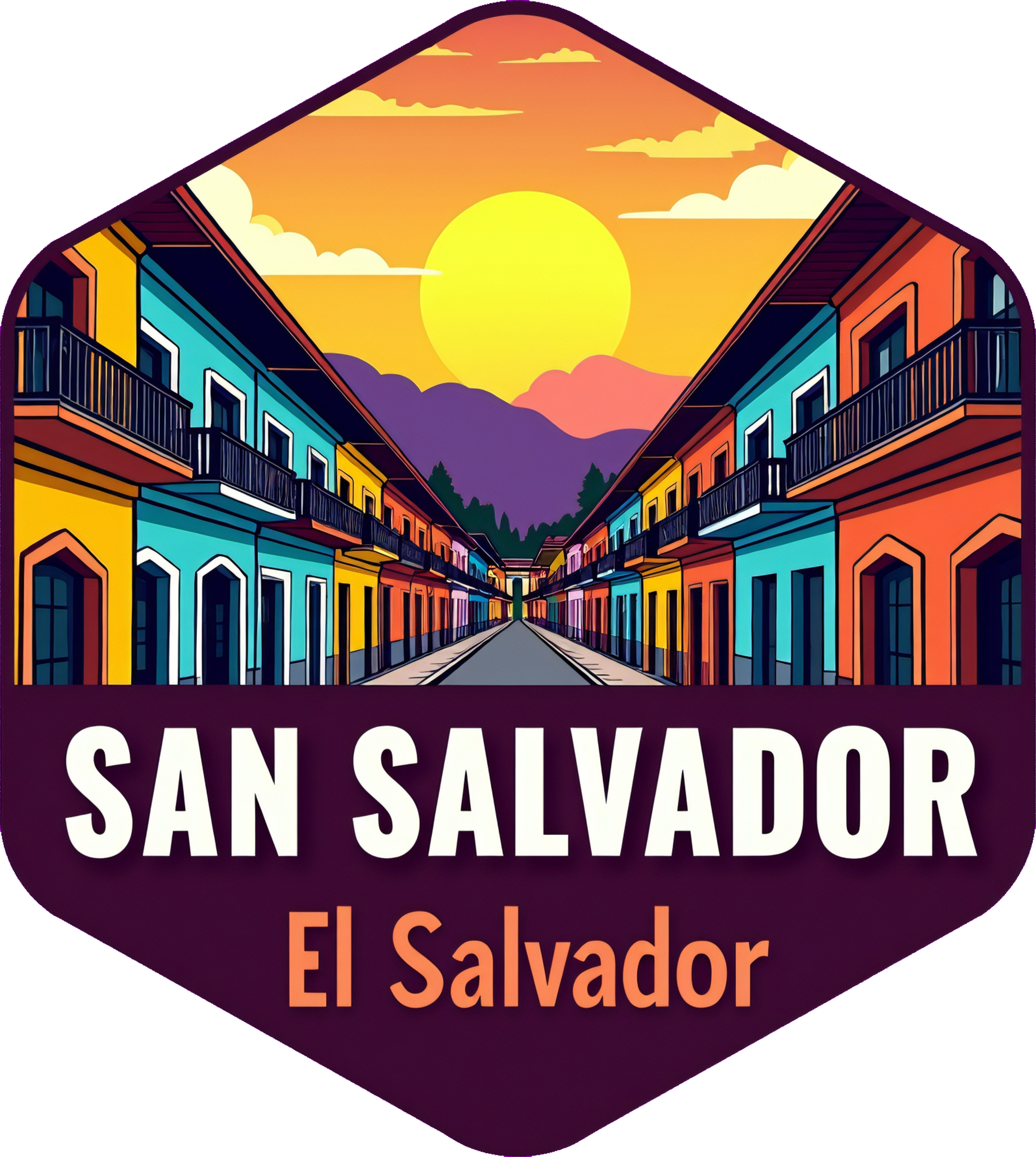 San Salvador Travel Sticker with Colorful Cityscape Design (Refined manual Mode)