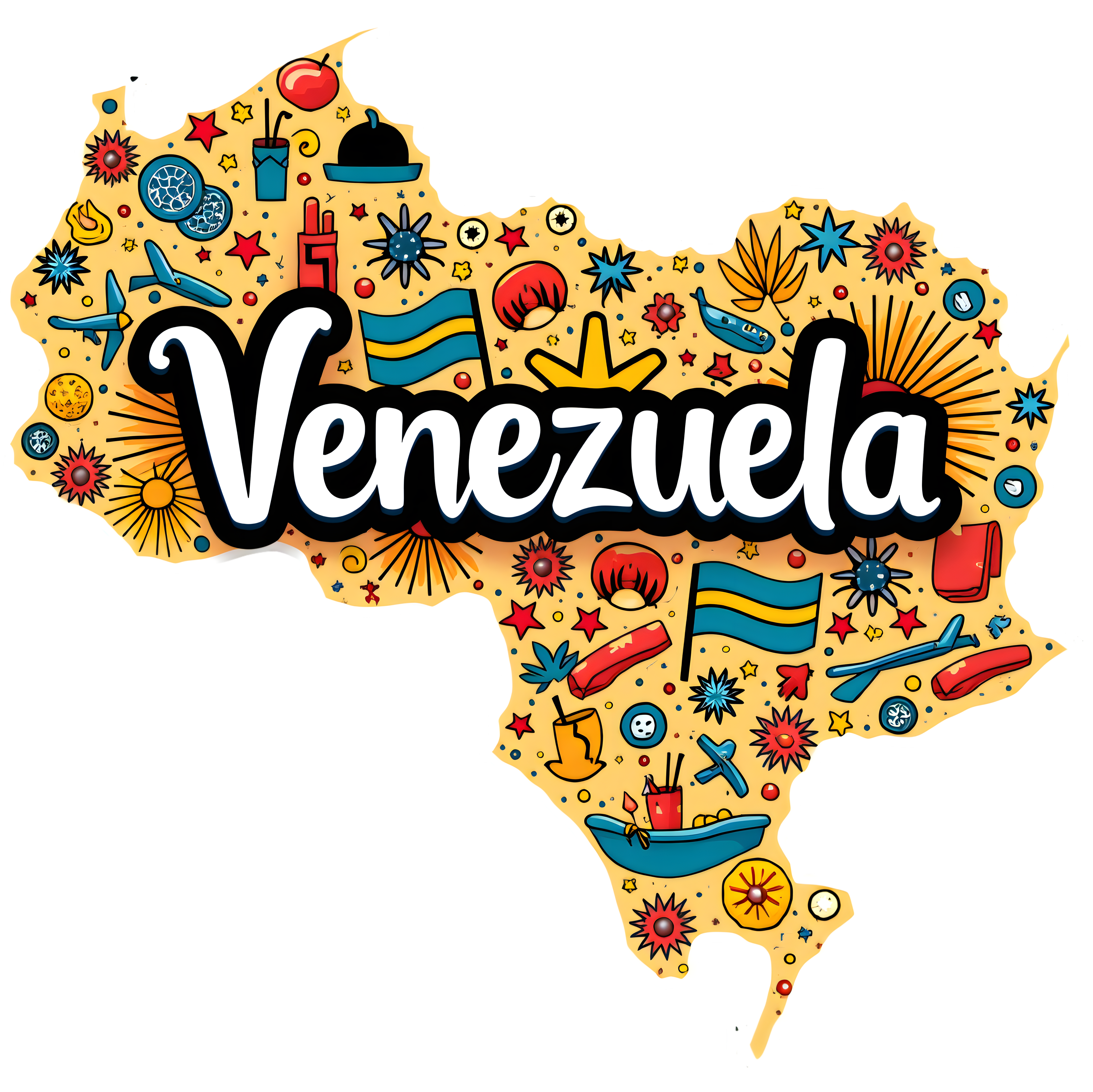 Colorful Venezuela Map Design with Iconic Symbols (Refined graphic Mode)