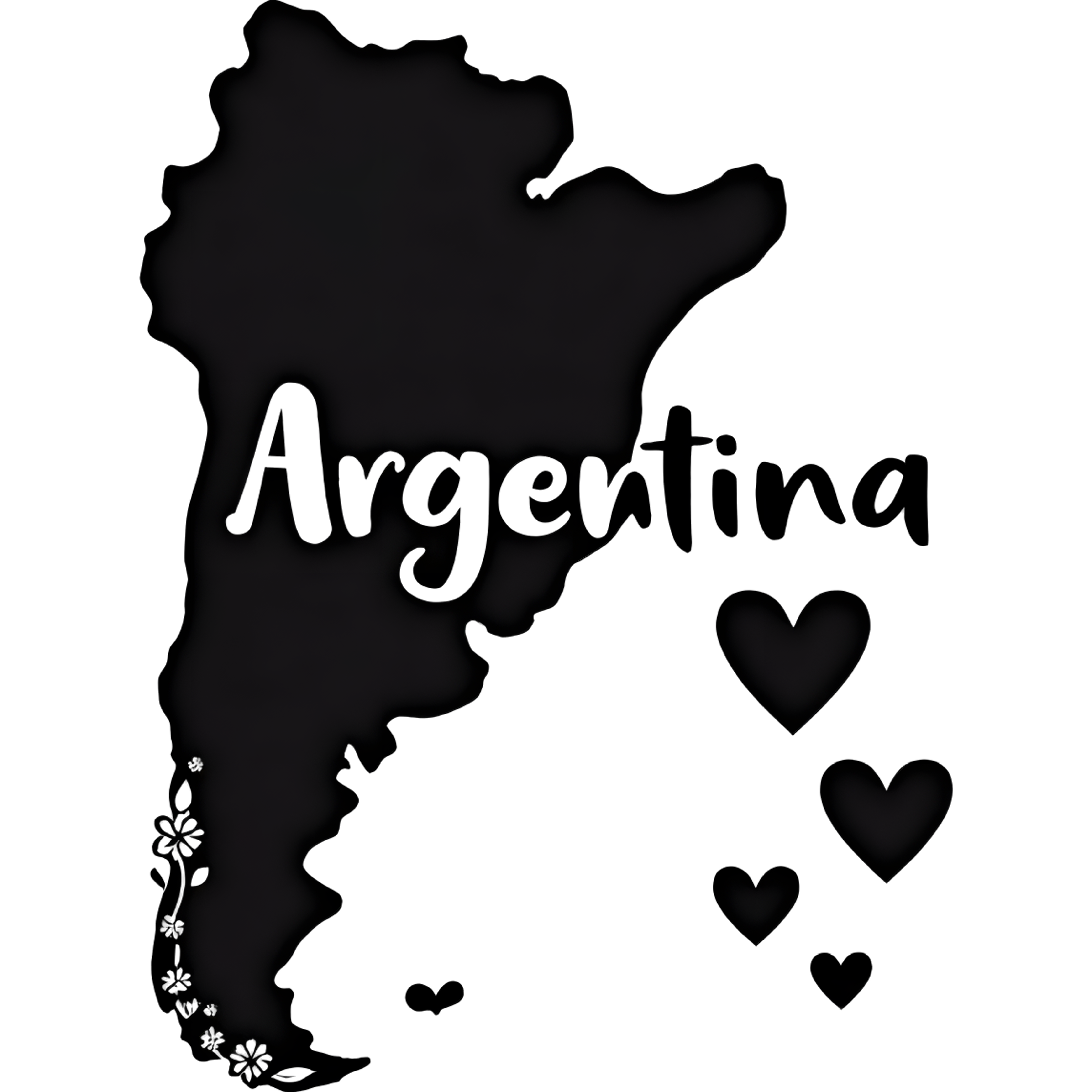 Stylish Argentina Map Design with Heart Accents (Refined graphic Mode)